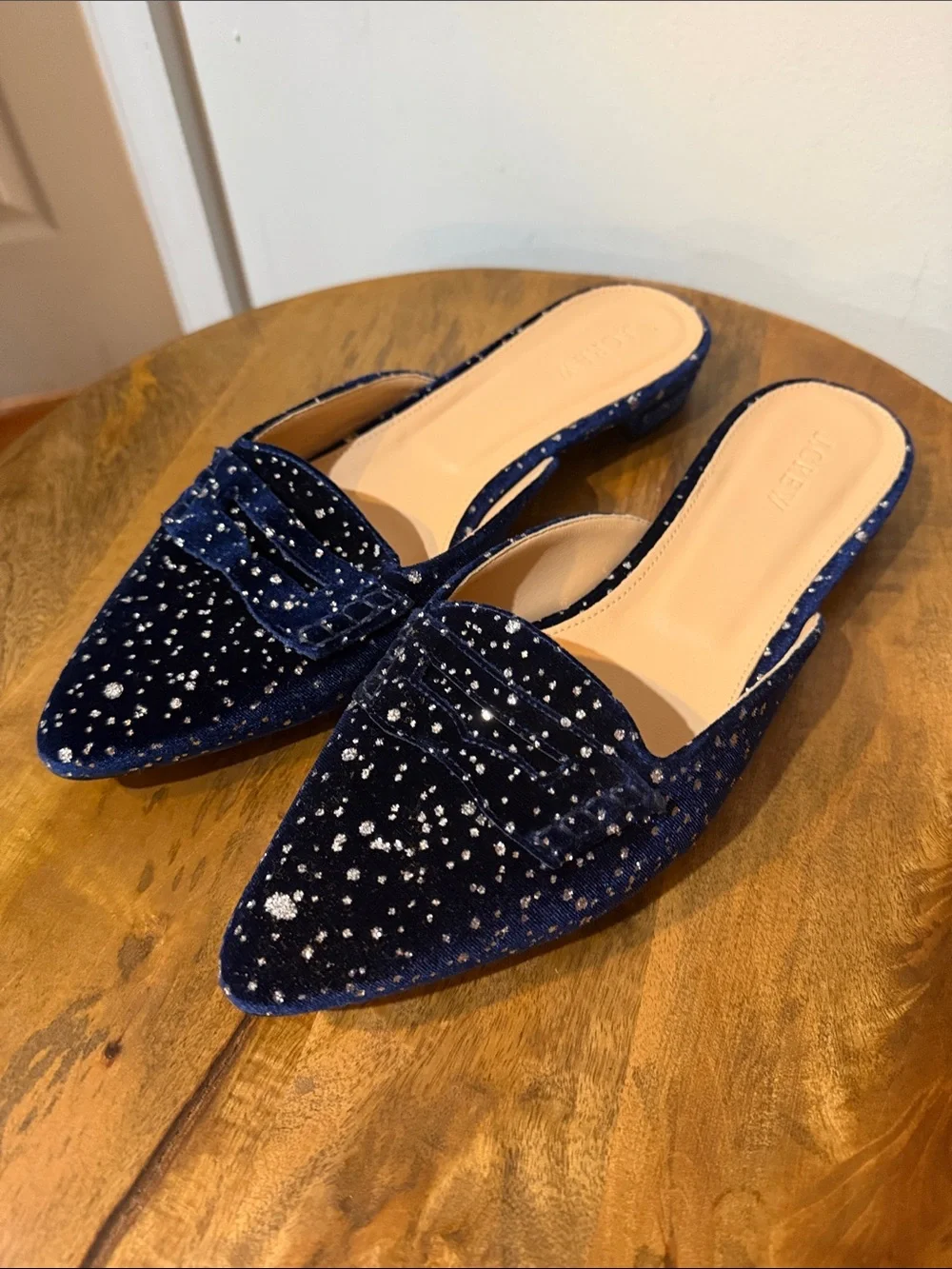 J Crew Blue Velvet Glitter Mules